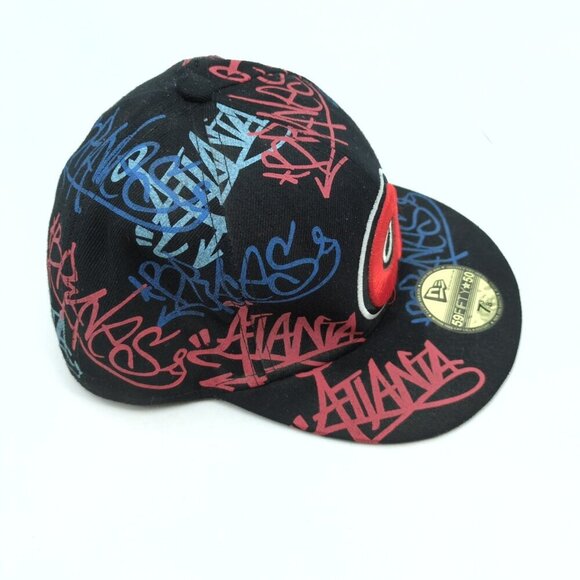 New Era 59Fifty Atlanta‎ Braves MLB Graffiti Logo Fitted Hat Black Size 7 3/8 - Picture 2 of 10